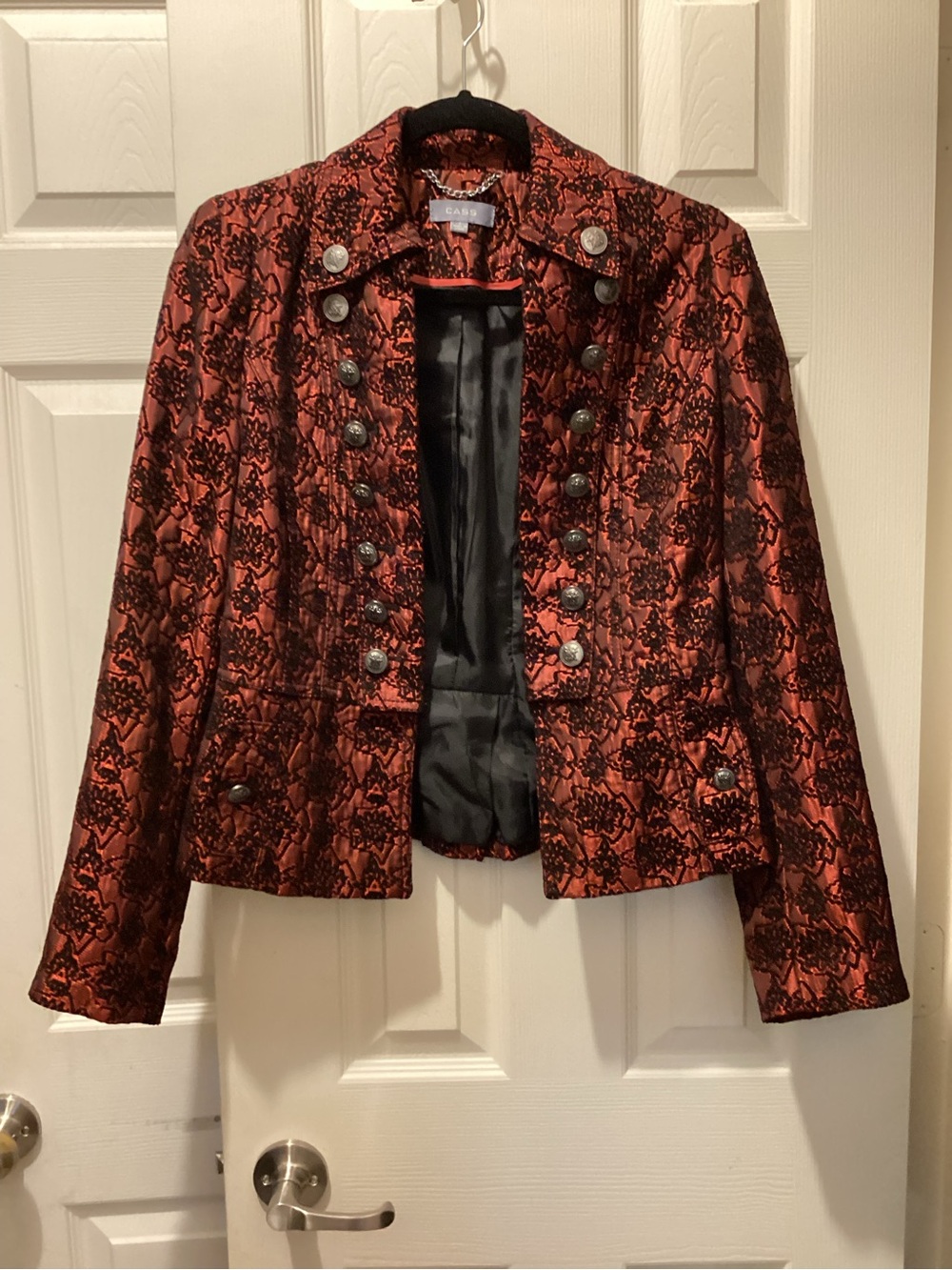 Red Brocade Military-Style Women's Blazer by CAbi
